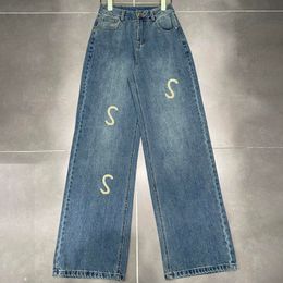 Letters Women Jeans Pants Trousers Blue Causal Jean Pants Sports Street Style Denim Pants