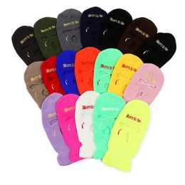 Fashion Embroidered Three Hole Wool Knitted Cap Cs Warm Ear Protection Riding Full Face Hood 8ZFR