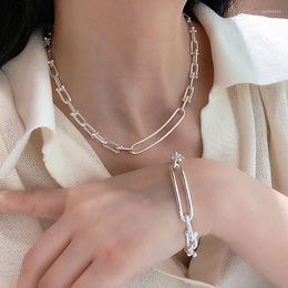 Chains FMILY Minimalist U-shaped Geometric Chain Necklace Bracelet 925 Stamp Personality Fashion Jewellery Party Gift For Girlfriend