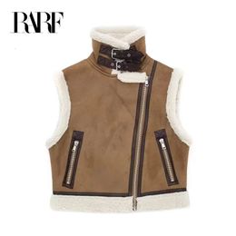 Women's Vests RARF ladies autumn stand collar fur one double-sided short vest for women's coat warm and thick 231109