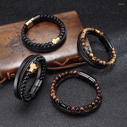 Strand Bracelet Men Classic Fashion Beaded Vintage Leather Multi Layer Cross Bangle For Gift Jewelry