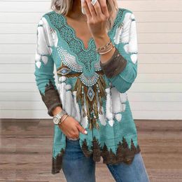 Women's T Shirts Womens Tee Women's Western Style Printed Fashionable Casual Long Sleeve Shirt For Women Cotton