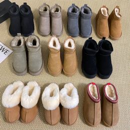 Platform boots Designer slippers womens winter booties classic snow boot short bow mini fur black chestnut pink Bowtie shoes