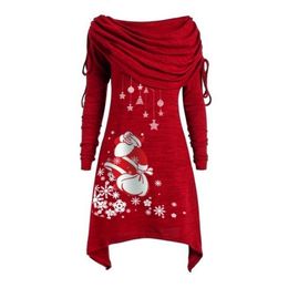 Basic Casual Dresses Christmas Dress for Women Clothing Winter Elegant Female Santa Claus Snowflake Long Sleeve Xmas Red Skirt 231109