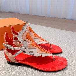5A Brand Designer Sandals New a Eclair Garden Sandals Women's Luxury Pinch Sandals Cowhide Suede Splicing Process Colour Block Slippers 35-41