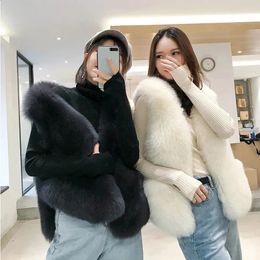 Women's Fur Faux Fur Autumn Winter Solid Imitation Fox Fur Vests Korean Sexy Sleeveless Pocket Cardigan Jackets Slim 4 Colours Streetwear Clothing 231109