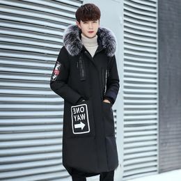 Men's Down Parkas Winter Men's White Duck Down Jacket Coats Outdoor Thicken Long Windbreaker Youth Fashion Big Fur Collar Hooded Puffer Jackets 231108