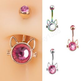 Sexy Cartoon Cat Belly Button Ring Trendy Charm Stainless Steel Zircon Crystal Navel Ring Beach Body Piercing Jewelry For Women