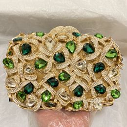 Evening Bags Large AB Crystal Clutch Purse Gold Metal Wedding Bridesmaid Handbags 100 Handmade Women Diamond 231108