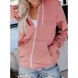 Women's Jackets Fashion Women Outerwear Coats Autumn Solid Color Casual Long Sleeves Hooded Jacket Zipper Cardigan Tops Ladies Clothes