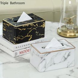 Tissue Boxes Napkins Marble Stripes Leather Boxs Home Living Room Bedroom Desktop Holder Draw Paper Storage Box Bathroom Accessories 231108