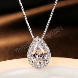 Femme White Gold Colour Pear Cut AAA CZ Water Drop Shaped Necklaces & Pendants For Women Jewellery