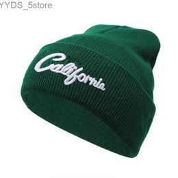 Beanie/Skull Caps Three-dimensional Letter Embroidery Knitted Hat Autumn and Winter Fashion Warm Green Wool Hat Cold Hat Men and Women Couple Hats YQ231108