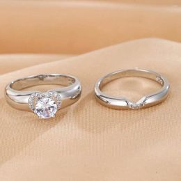 Wedding Rings 1 Pair Couple Ring Beautiful Sparkling Rhinestone Love Heart Women Men Finger Hypoallergenic Engagement