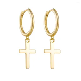 Hoop Earrings 1 Pair S925 Sterling Silver Cross For Women's 14k Gold Plated Personality Trend Hip Hop Punk Style