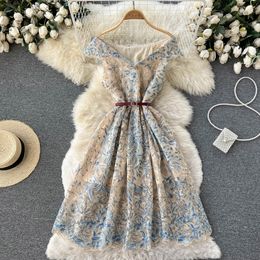 2023 Casual Dresses Design Sense Heavy Industry Embroidery Mesh Dress Sweet Gentle Style Robe Sleeveless V-neck Waist Slim A-line Vestidos