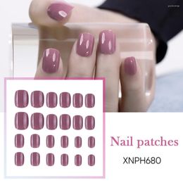 False Nails 24pcs Short Finished Manicure Removable Fake Nail Plate Purple Pieces Glossy Self- Adhesive EIG88