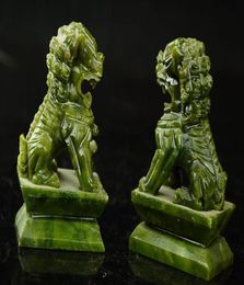 Rare A pair 100 China natural jade handcarved statues of pixiu dragon1954554