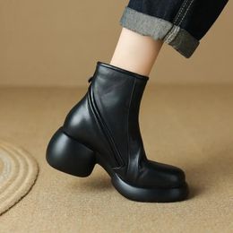 Boot Short Boots 2024 Winter Genuine Leather Thick Sole British Style Comfortable Fashion Street Walking Casual Shoes 231109