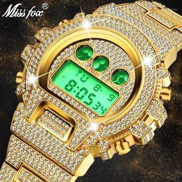 Wristwatches MISSFOX Multi-function G Style Digital Mens Watches Top LED 18K Gold Watch Men Hip Hop Male Iced Out Watches1292w