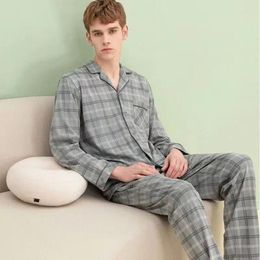 Men's Sleepwear Men Cotton Pyjama Sets Turn-Down Collar Male Lounge Wear Fashion Homewear Two-Piece Loose Nightwear Pijamas
