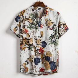 Men's Casual Shirts Men Elegant Shirt Streetwear Cotton Linen Floral Printed Short Sleeve Hawaiian Dress Camisa Masculina