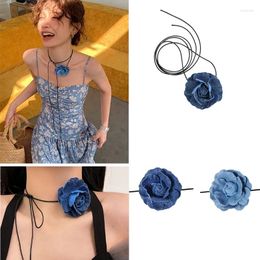 Choker Punk Gothic Elegant Big Rose Flower Clavicle Chain Necklace For Women Adjustable Y2K Bridal Denim Wedding Jewelry Gift