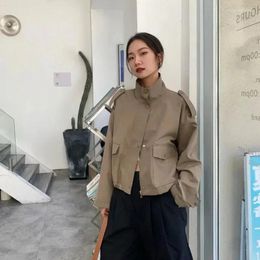 Women's Jackets Women Autumn Stand-up Collar Box Jacket Hem Drawstring Casual Short Coat