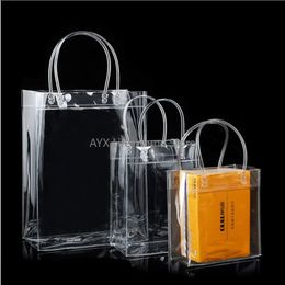 Gift Wrap 10pcs/20pcs/lot Transparent soft PVC gift tote packaging bags with hand loop clear Plastic handbag cosmetic bag 231109