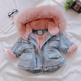 Jackets Winter Baby Girl Denim Jacket Plus Velvet Soft Fur Warm Toddler Outerwear Coat 2-6 Years Kids Infant Parka D1402