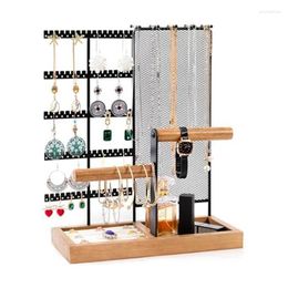 Jewelry Pouches 1 Piece 5 Tier Holder Storage Rack With Net And Removable Wood Ring Tray Black