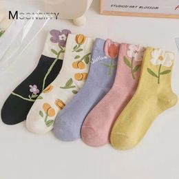 Women Socks 2023 Japanese Korean Style Cartoon Flower Candy Colour Harajuku Kawaii Mid Tube Breathable Casual Short