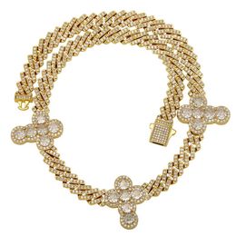 18/22inch 18K Yellow Gold Plated Bling Micro Setting CZ Diamond Cross Cuban Chain Necklace For Men Women Hip Hop Jewellery