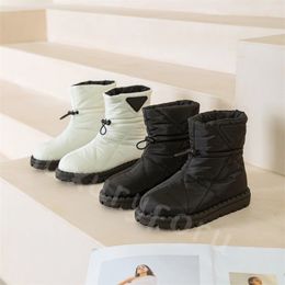 Trend fashion Luxury Designer Women Snow boots Down waterproof fabric space cotton winter warm boot soft comfort Top quality Flat bottomed boot outdoor