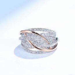 Wedding Rings Gold And Silver Interwoven Mesh Inlaid Zircon Ladies Engagement Ring Sweet Romantic High-Quality Alloy JewelleryWedding