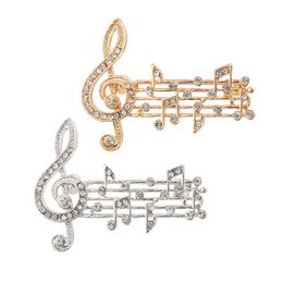 Fashion Music Note Brooches for Women Girls Gold Silver Color Brooch Elegant Crystal Corsage Party Accessories