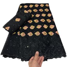 2023 High Quality Dry Fabric Cotton Cloth Swiss Voile Lace With Rhinestones 5 Yards African Women Wedding Party Sewing Craft Modern Nigerian Lady Style Design KY-3245