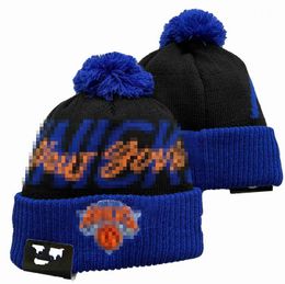 Men's Caps Knicks Beanies New York Beanie Hats All 32 Teams Knitted Cuffed Pom Striped Sideline Wool Warm USA College Sport Knit Hat Hockey Cap for Women's A0