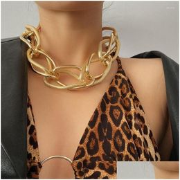 Chains Chains 1 Pcs Gold/Sier Color Personality Exaggerate Hip Hop Smooth Frosted Necklace Female Punk Alloy Coarse Drop Delivery Jewe Dhdcs