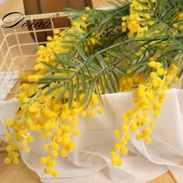 Decorative Flowers & Wreaths 88cm 3 Branches Artificial Acacia Yellow Mimosa Pudica Spray Fake Silk Flower Wedding Party Event Decor Red Bea