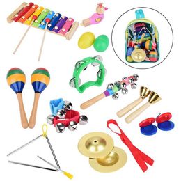 Drums Percussion 12Pcs Toddler Musical Instruments Wooden Xylophone Set Children Percussion Toys Instruments for Kids Preschool Education