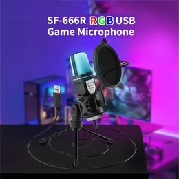 Microphones USB Microphone RGB Microfone Condensador Wire Gaming Mic for Podcast Recording Studio Streaming Laptop Desktop PC 231109