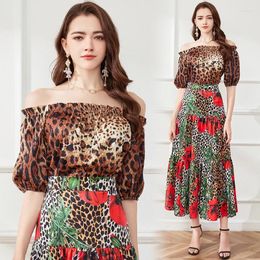 Work Dresses Vacation Sets Leopard Tops And Floral Maxi Skirt Summer Outfit 2023 Women Designer Party Pleated Dress 2 Piece Set Ballgown