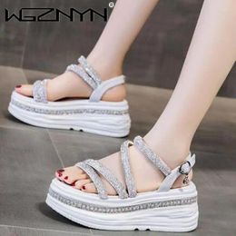 Dress Shoes Women Platform Bling Sandals Summer High Heels Lady Crystal Wedges Beach Walking Slippers Sandalias Mujer