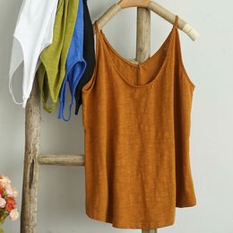 Camisoles Tanks Casual 100% Cotton Women's Summer Vintage Solid Loose Sleeveless Korean Harajuku Women's Tank Top 230410