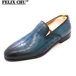 Dress Shoes Italian Style Hand Painted Letter Men Genuine Cow Leather High Quality Formal Loafers Business Wedding 231110