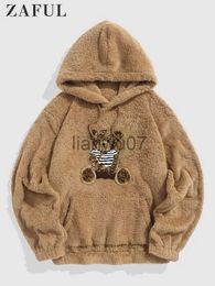 Mens Hoodies Sweatshirts ZAFUL Hooded Hoodies for Men Fluffy Teddy Bear Pattern Sweatshirts Fall Winter Streetwear Pullover Casual Long Sleeves Tops NE J231110