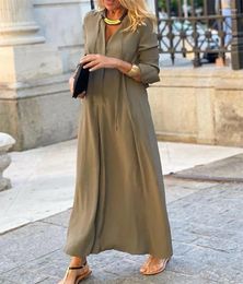 Casual Dresses Female Splicing V Neck Simple Solid Color Lace-up Boho High Waist Women Robe Autumn Winter Long Sleeves