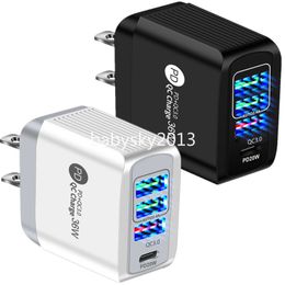 36W Fast Quick Chargers 4 Ports QC3.0 PD Type c USb C Wall Charger AC Home Travel Eu US Adapters For Iphone 14 15 Samsung Tablet PC B1