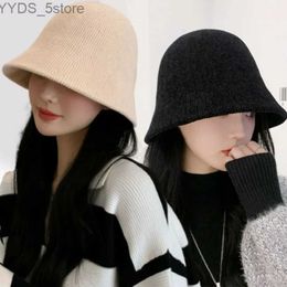 Wide Brim Hats Bucket Hats Winter Bucket Hat for Women Solid Color Thickened Warm Cap French Wool Hat Lady Panama Outdoor Hiking Knitted Fisherman Hat YQ231110